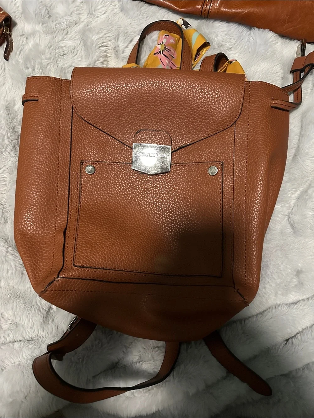 Steve Madden Tan Pebbled Leather Backpack with Front Pocket